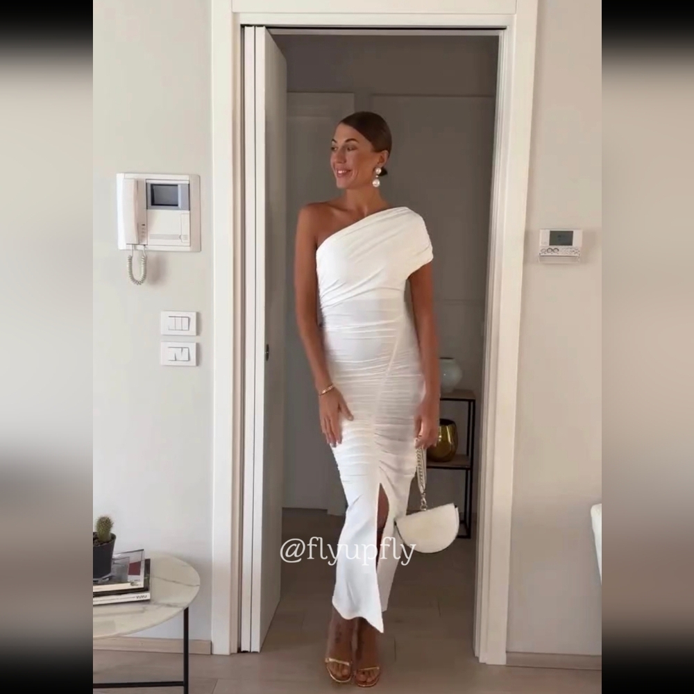 Zara White One-Shoulder Midi Dress - Picture 8 of 14